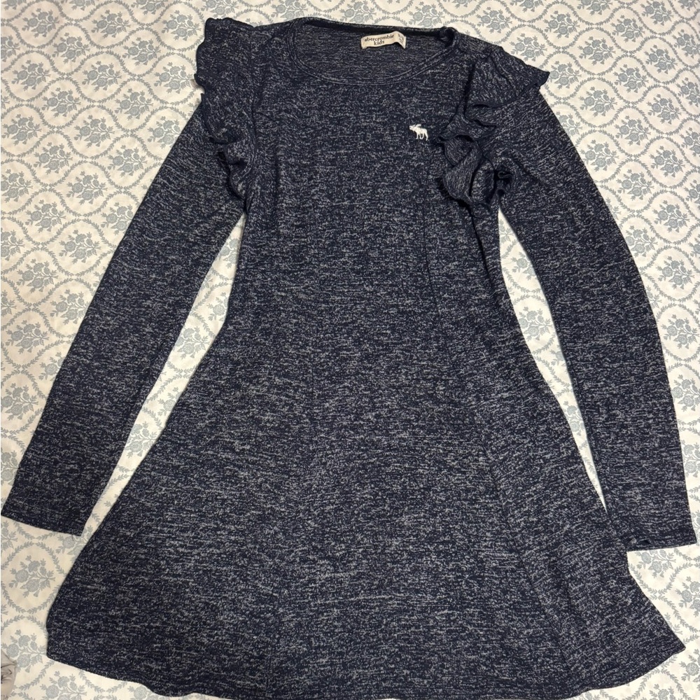 Abercrombie Kids Girls Navy Ruffle Long Sleeve Knit Dress Size 11/12